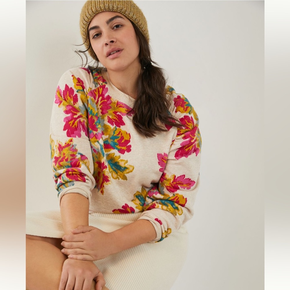 Saturday/Sunday Anthropologie Edita Cozy Floral and Oatmeal Sweatshirt XL